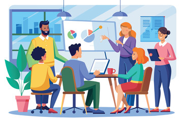Poster - Diverse Team Meeting Discussing Data and Charts in a Modern Office
