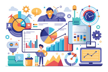 Poster - Business Analyst Reviewing Data Charts and Graphs on a Computer