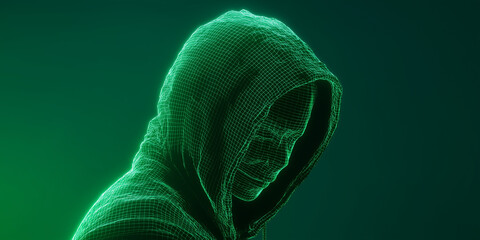 Poster - Hacker wearing hoodie is programming a dangerous virus in the deep web