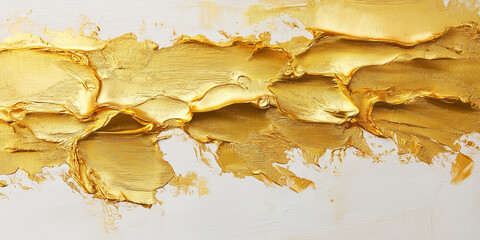 Aufkleber - Golden brushstrokes creating abstract texture on white canvas