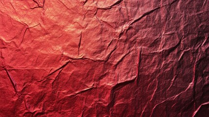 Poster - The deep red foil texture showcases intricate crinkles and reflections, perfect for artistic projects and elegant backgrounds