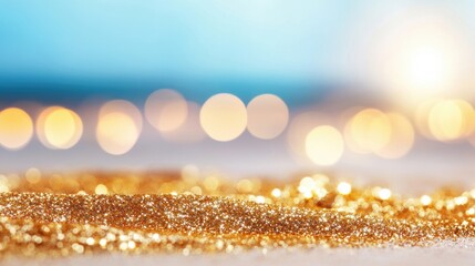 Poster - This mesmerizing golden glitter backdrop glimmers brilliantly, enhancing any celebration or artistic creation with its sparkling allure