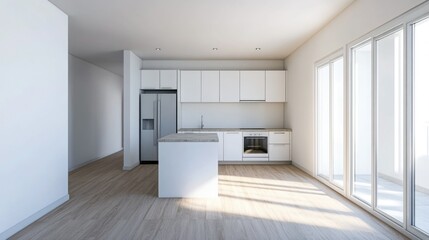 Wall Mural - Modern Kitchen with Large Island and Windows