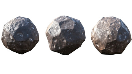 Poster - Three Realistic Asteroid Models on Clear Background Generative AI