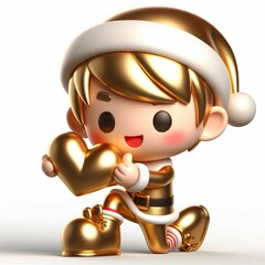 Wall Mural - 3d Cute metallic gold Christmas elf doing mini heart pose