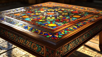 Poster - Colorful Mosaic Table with Intricate Patterns