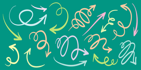 Poster - Various Doodle Arrows colorful with direction pointers Shapes and Objects. hand drawn vector illustration