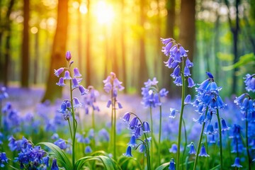 Wall Mural - Captivating Bluebells Blooming in Springtime Fields of Germany, Showcasing Nature's Beauty and Tranquility in a Lush Green Landscape with Vibrant Blue Flowers