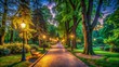© Arnada - Captivating Evening at Saxon Park in Warsaw: A Dreamy Low Light Photography Experience Featuring Lush Greenery, Tranquil Paths, and Soft Glowing Lights