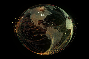Wall Mural - digital rendering of world map globe with connected