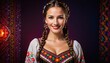 © Quy - Charming woman with full lips, braided brown hair in a traditional hungarian folk dress.