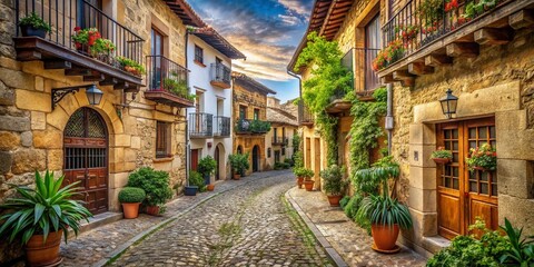 Wall Mural - Captivating Views of Old Spain: Historical Architecture, Cobblestone Streets, and Serene Landscapes with Vibrant Colors and Rich Cultural Heritage in a Nostalgic Atmosphere