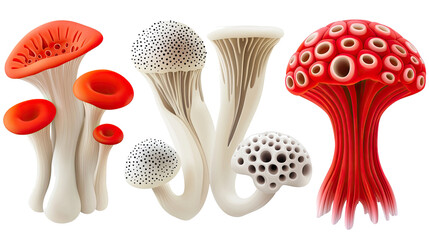 Poster - Vibrant Unique Mushrooms on Transparent Background Generative AI