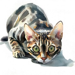 Canvas Print - Watercolor Painting of a Bengal Cat.