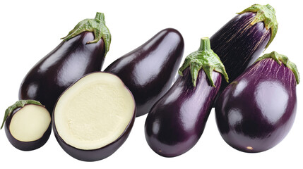 Poster - fresh eggplants arranged artistically on a transparent background generative ai