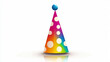 © poramin - Colorful party hat with polka dots in playful style, featuring vibrant gradient and blue pom pom on top, perfect for festive celebrations and joyful occasions