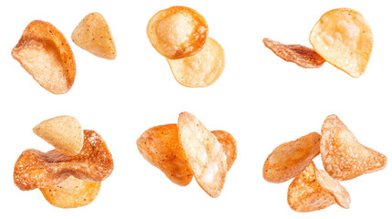 Poster - Flying Potato Chips on Clear Background for Fun Design Generative AI