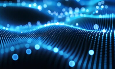 Poster - dark blue wavy technology background, in the style of wavy lines and organic shapes, bokeh, technolo