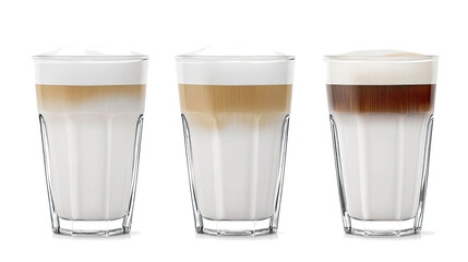 Poster - Charming Collection of Coffee Glasses Showcasing Milk and Foam Layers Generative AI