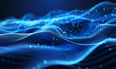 Poster - dark blue wavy technology background, in the style of wavy lines and organic shapes, bokeh, technolo