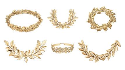Poster - Golden Laurel Wreaths Collection Set Isolated on a Clean Background Generative AI