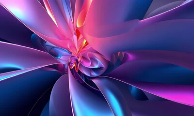 Poster - Abstract background with neon blue, purple and pink colors, liquid shapes and curves in the form of petals. Digital art in the style of abstract wallpaper.


