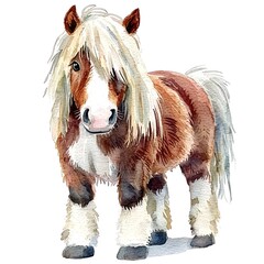 Canvas Print - Watercolor Illustration of a Cute Brown and White Pony.