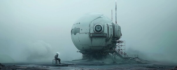 Poster - A mysterious AI-driven research facility on a distant planet, advanced technology, alien landscapes, a sense of discovery and danger