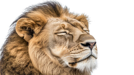 Poster - Full-grown Male Lion With Closed Eyes Against a Transparent Background Generative AI