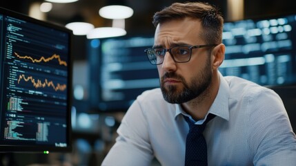 Poster - Cpa analyzes financial data using dual monitors in modern office