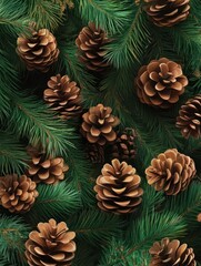 Poster - Christmas background with pine cones