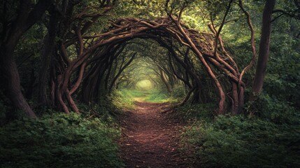 Wall Mural - Magical forest archway formed by intertwining branches. Mystical forest entrance. Nature