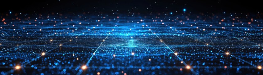 Fototapete - Abstract Blue Digital Network Data Flow Connectivity Technology Background