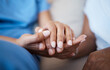 © Nina Lawrenson/peopleimages.com - Nurse, patient and holding hands for empathy, healthcare and support with love, care and trust. People, consultation and caregiver with kindness, compassion and therapy for mental health or wellness