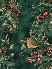Wall Mural - wallpaper for christmas with green background and christmas decoration