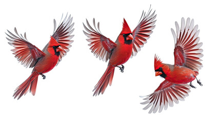 Poster - Northern Cardinals Flying Gracefully Against a Transparent Backdrop Generative AI