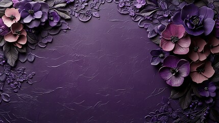 Wall Mural - Purple and Pink 3D Floral Design on a Textured Background