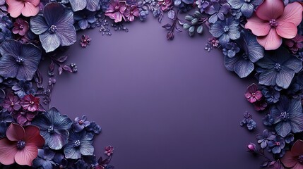 Wall Mural - Purple and Pink Flower Frame on a Deep Purple Background