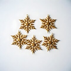 Wall Mural - Set of gold snowflakes isolated on plain white color 