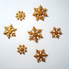Wall Mural - Set of gold snowflakes isolated on plain white color 