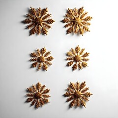 Wall Mural - Set of gold snowflakes isolated on plain white color 