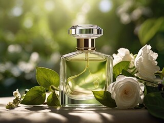 bottle of perfume with flower