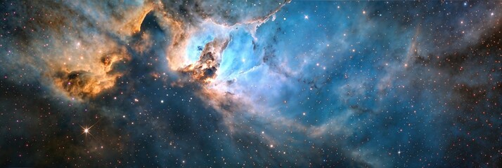 Wall Mural - majestic blue nebula in deep space with interstellar clouds and shimmering stars - cosmic header ban