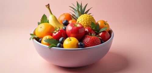 Wall Mural - A vibrant assortment of fresh fruits in a bowl, perfect for promoting health, wellness, and culinary creativity.