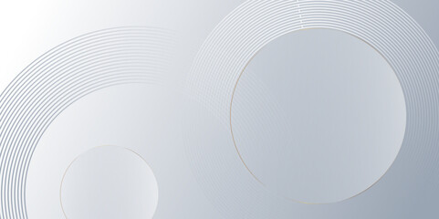 Aufkleber - Minimal geometric white and blue circle background with golden line. modern transparency circle presentation background. Light circles template design. Object web design. Minimal poster simple Vector.