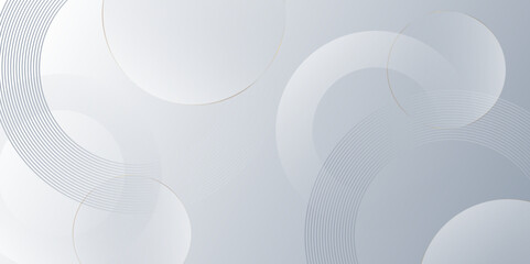Aufkleber - Minimal geometric white and blue circle background with golden line. modern transparency circle presentation background. Light circles template design. Object web design. Minimal poster simple Vector.