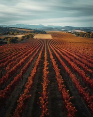 Wall Mural - Vineyard rows with autumn foliage. AI.