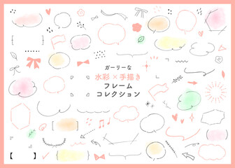 Wall Mural - ベクター素材／ガーリーなゆるい落書き風のかわいい見出しイラストセット／水彩