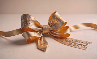 Aufkleber - Gold ribbon bow is on a white background