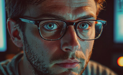 Aufkleber - Man wearing glasses with blue eyes